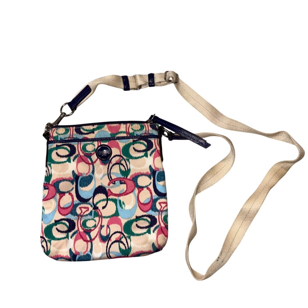 VTG Coach Ikat Y2K Crossbody Bag Pink Blue Green Multicolor‎ Fabric Purse Logo